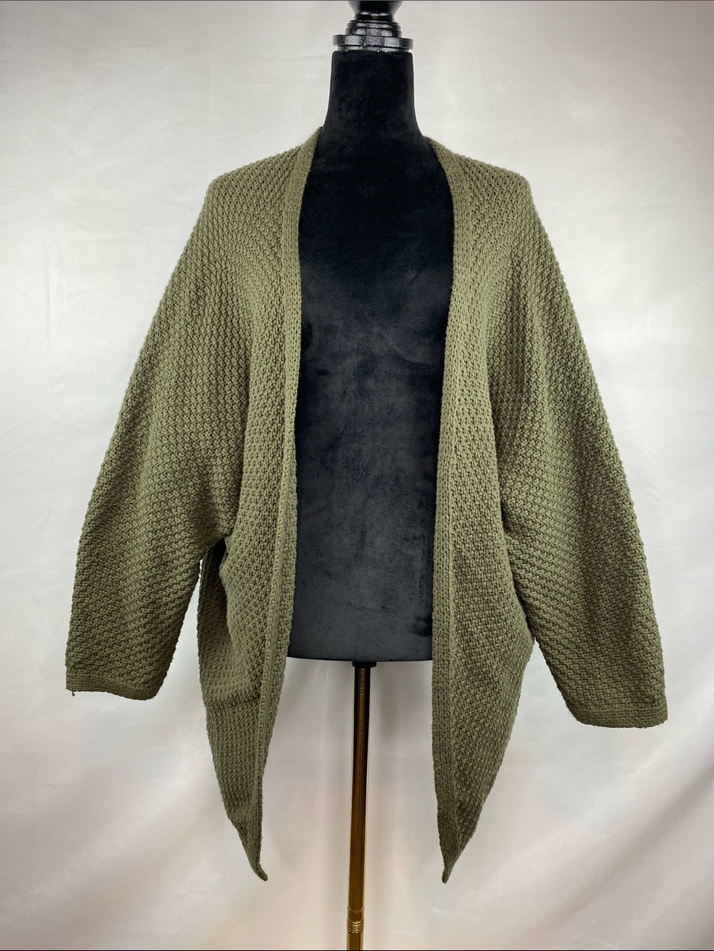 Sadie & Sage Olive Green Over Sized Chunky Weave Knit Open Front Cardigan Size L